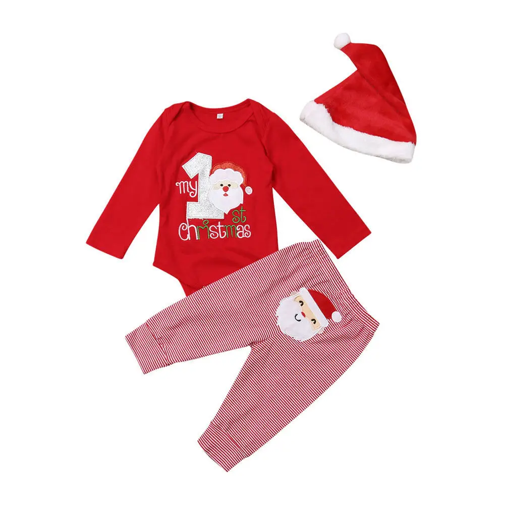 Christmas Baby Cosplay Costume Winter Kid Suit Santa Claus Shirt Striped Trousers Hat Fasion Party Lovely Outfit