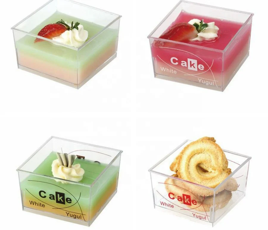 Square Shape 5oz  150ML Jelly Pudding Cups Clear Printed Plastic Ice Cream Mousse Pudding Cups Glass Disposable