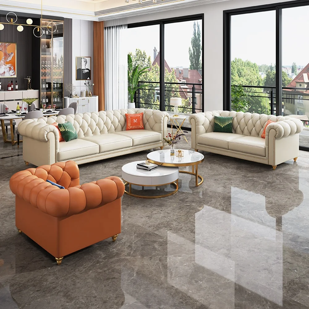 Fashionable And Minimalist Leather High Back Design Comfortable Living Room Sofa Commercial Leisure Sofa