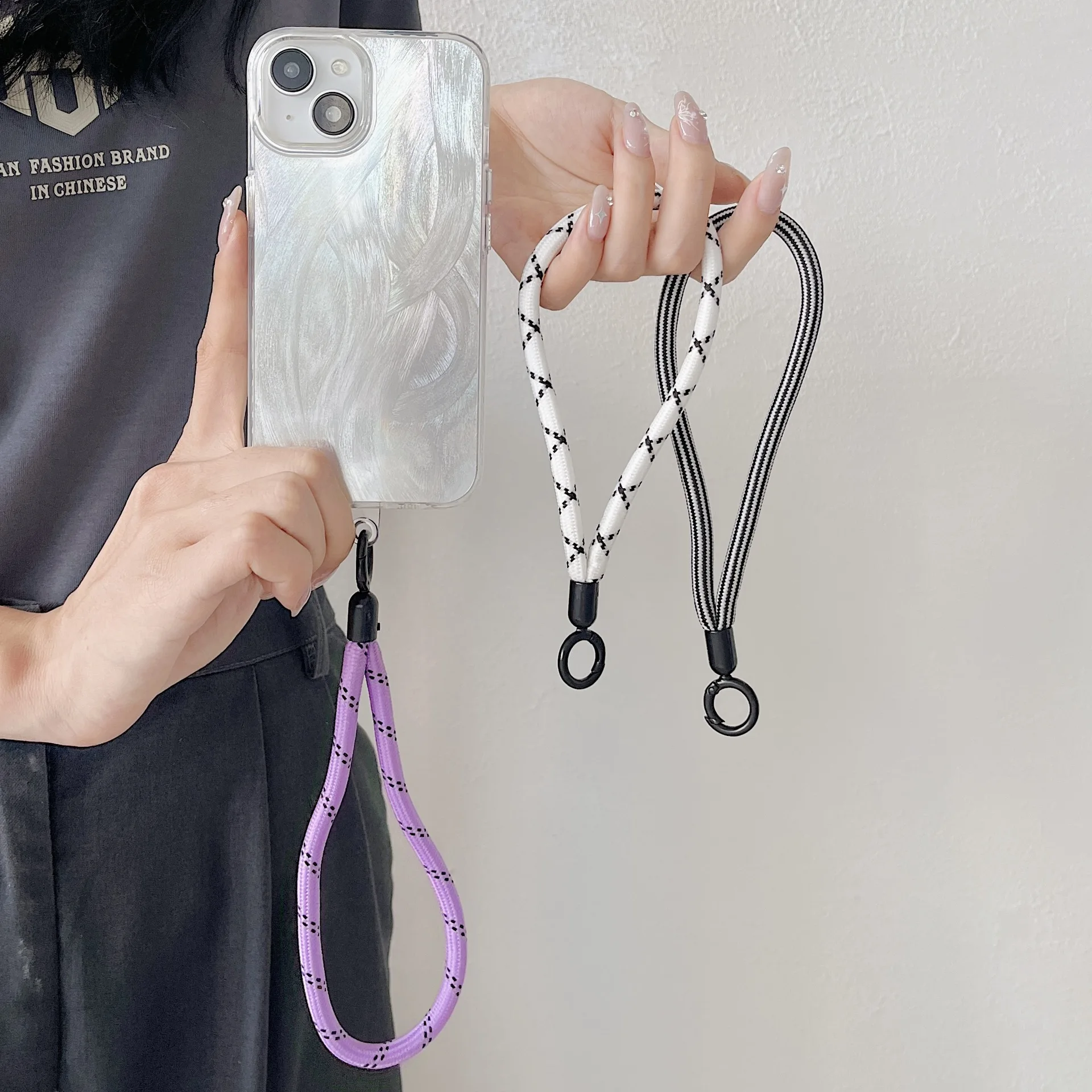 Custom Polyester Cell Phone Lanyard Short Wristlet Keychain Rope With Phone Tether Patch