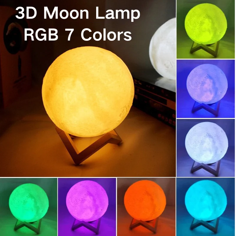 Современная 3D-лампа Jartown из ПВХ лунный свет RGB 7 видов цветов сенсорный USB-аккумулятор 3D-печать глобус светодиодная луна
