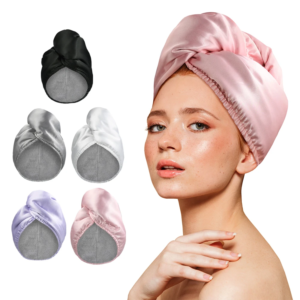 Microfiber and silk luxury hair drying turban wrap high grade material soft hair towel wrap for women