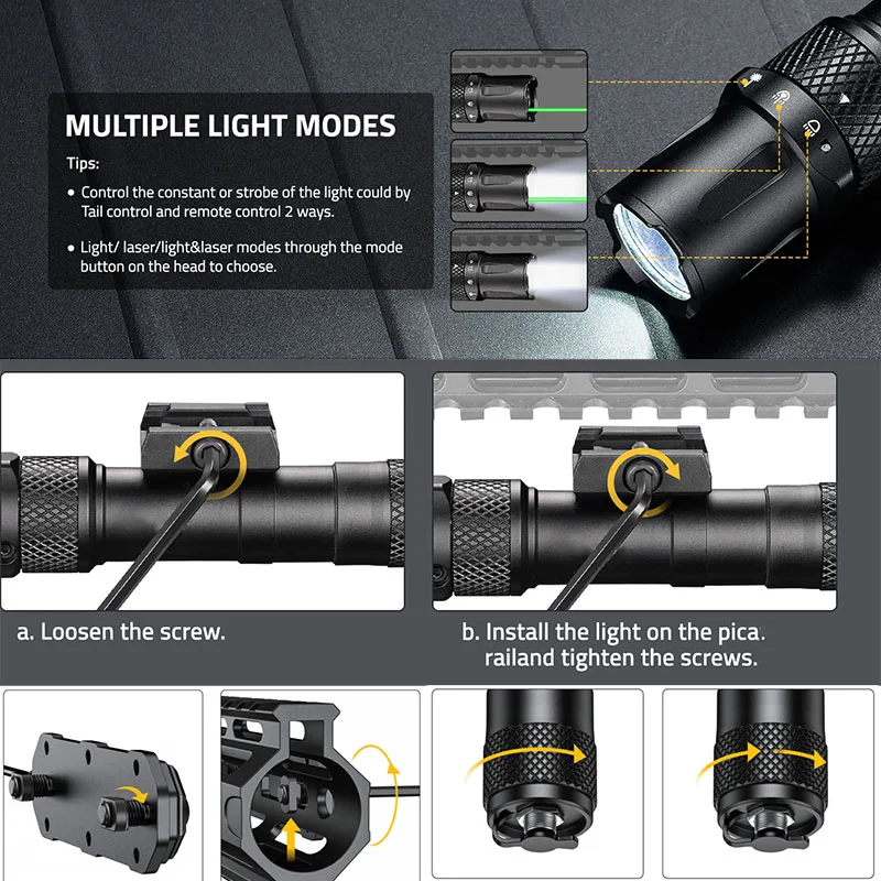 RichFire 2000LM Rechargeable Tactical Flashlight Green LED Laser Torch with 21700 Battery Water Proof for Camping Custom Logo