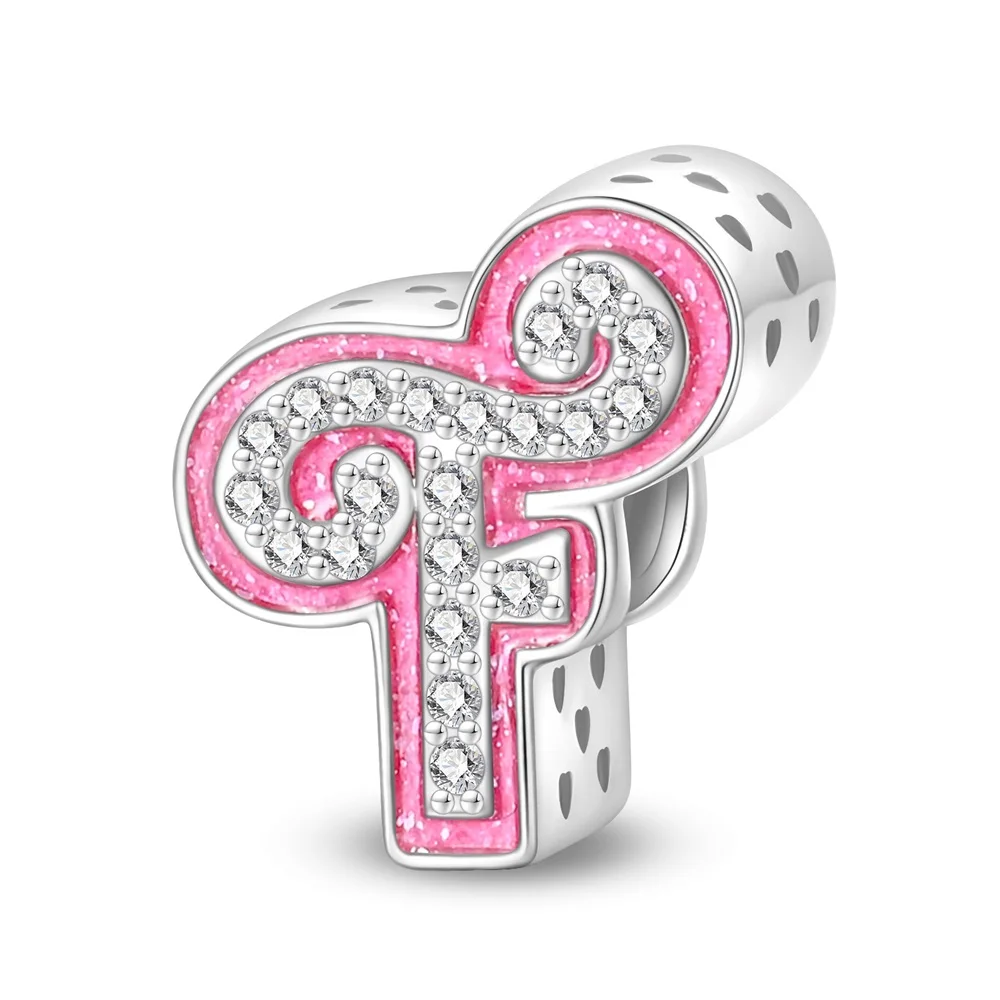 New fashion S925 Sterling Silver charm beads A-Z 26 letter pink zircon Beads Original DIY charm Bracelet for women gifts Jewelry