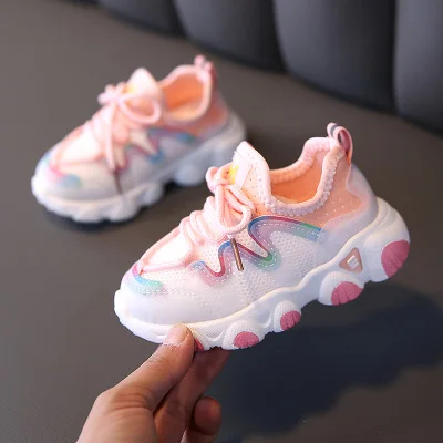 OEM chaussures pour enfants breathable mesh new arrive soft sole summer autumn soccer running candy color kids child shoes