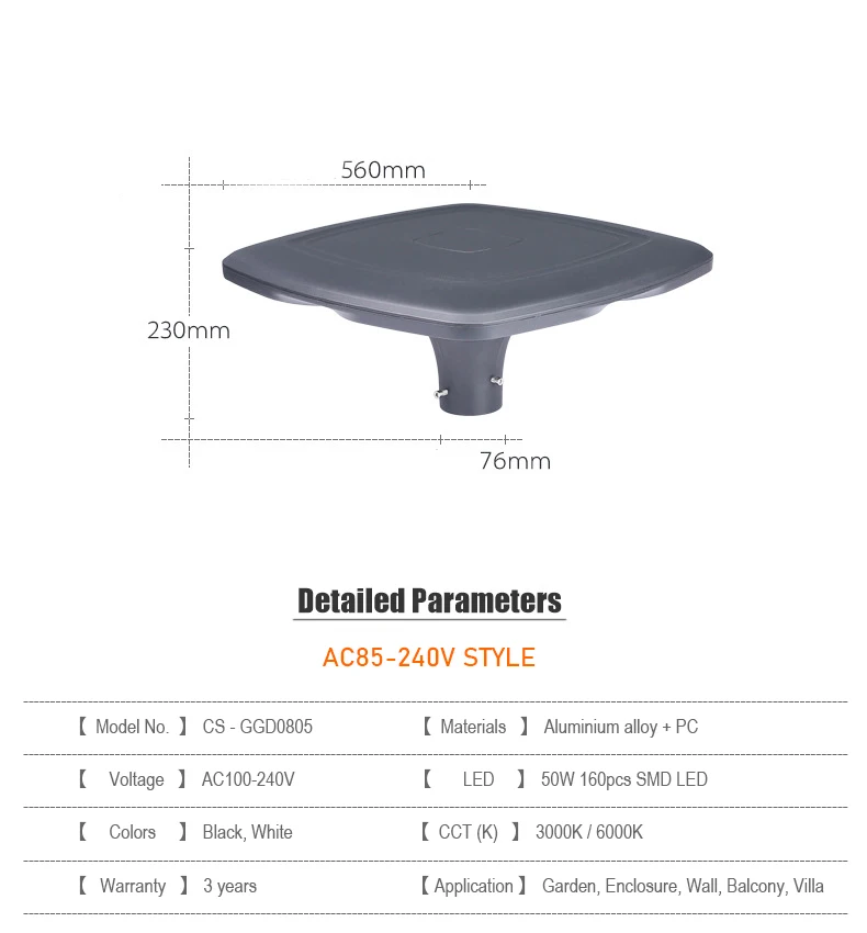 outdoor garden lawn lamp 110V 220v 80W Aluminum LED landscape bollard path road street post light