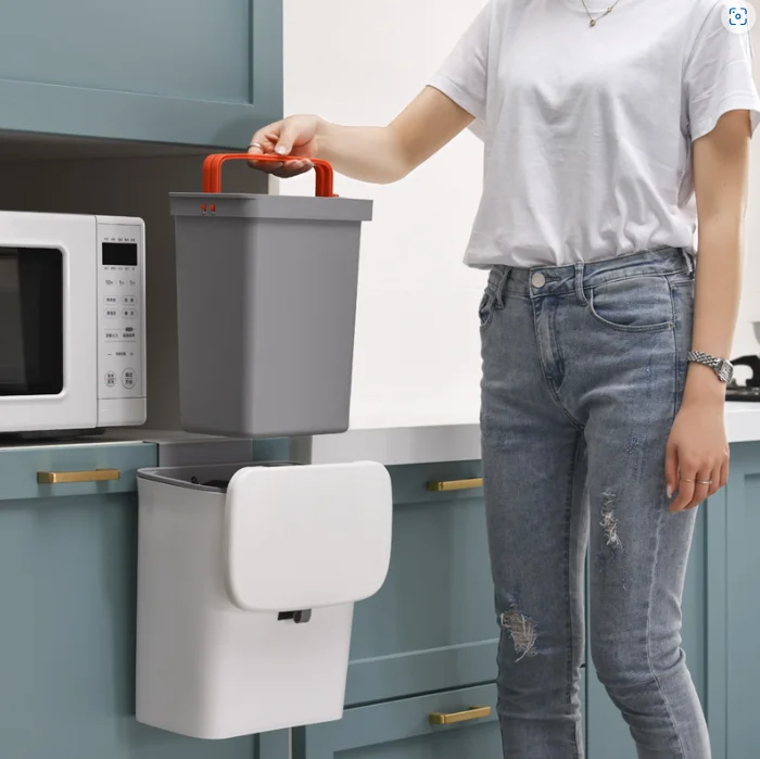 Wall-mounted household kitchen trash can cabinet door bathroom trash can with inner tube