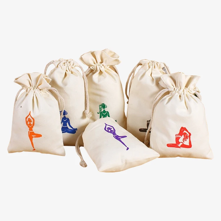 wholesale packaging pouch custom printed LOGO backpack drawstring canvas cotton bag