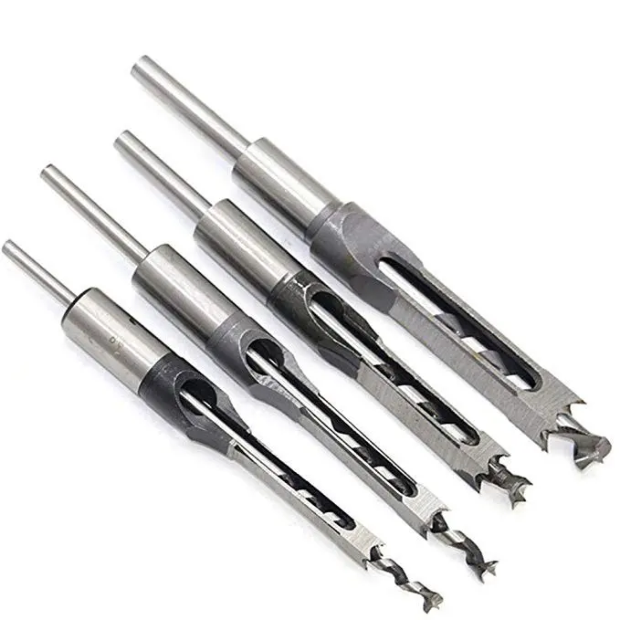 4pc Wood Drill Bit Mortising Chisel Set Mortiser Woodworking Square Hole Bits Drills Bit Set Of Power Tools