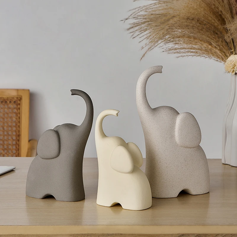 Simple Modern Home Accessories Cream Wind Elephant Ornament Family of Three