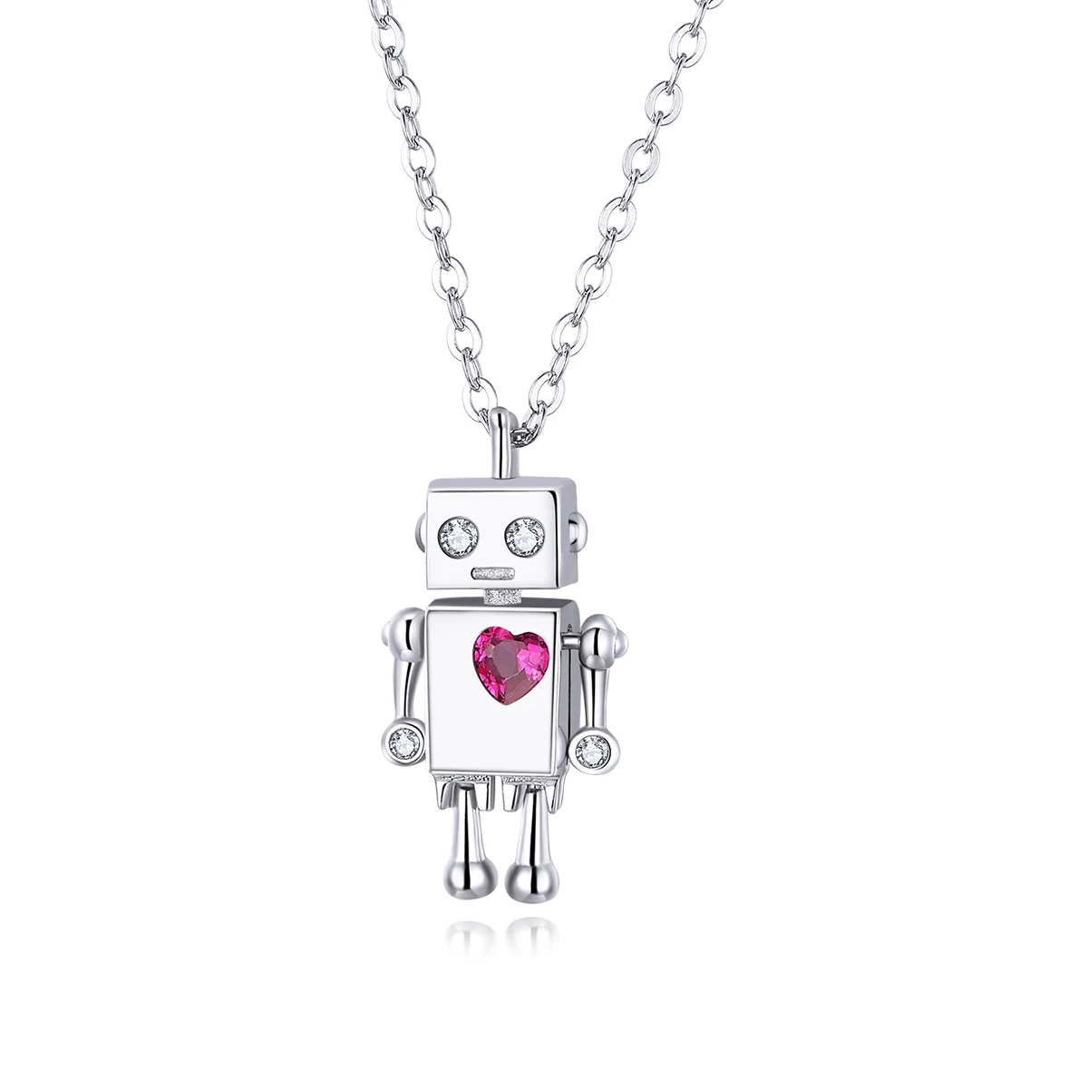 LEICARE S925 Robot Dangle Pendant Necklace for Women Sterling Silver Jewellery Plated Platinum with Zircon