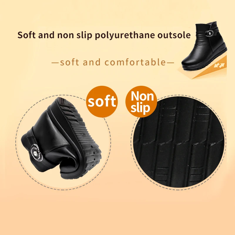 2024 China Wholesale Casual Shoes Women Winter Shoes Winter New Style Leather Boots Furry Flat Snow Boots Black Ankle Boots