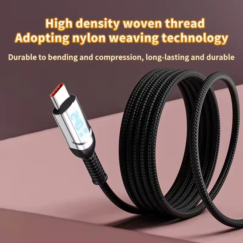 USB To C 240W Magnetic Fast Charging Cable Braided Self Winding Retractable Magnet Cable Digital Display Phone Charger Cord