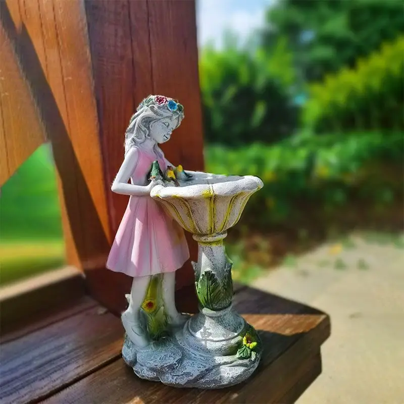 Solar Garden Statue for Outdoor Decor Fairy Garden Figurine with blue Light Resin girl Sculpture Ornament Waterproof Yard Art