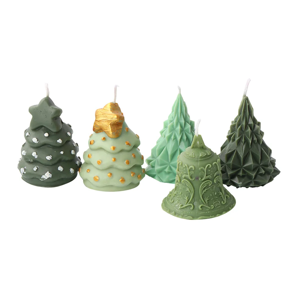 3D креативная силиконовая форма для рождественской елки свечи Сосновая глина Ароматизированная полимерная пластырь колокольчиков Рождественский праздничный Декор
