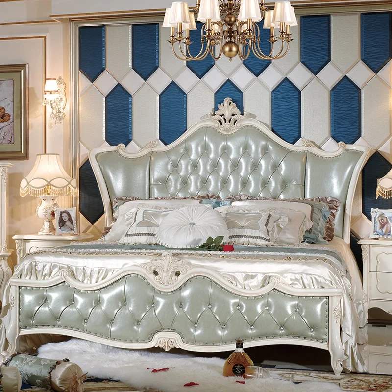 Спальня набор с цветок украшения твердой древесины французский дом антикварные деревянные кровати