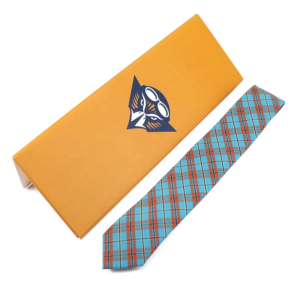 Индивидуальный дизайн логотипа бренда, мужской синий клетчатый принт, узоры, хлопковые материалы, производство галстуков, подарочные наборы, галстук
