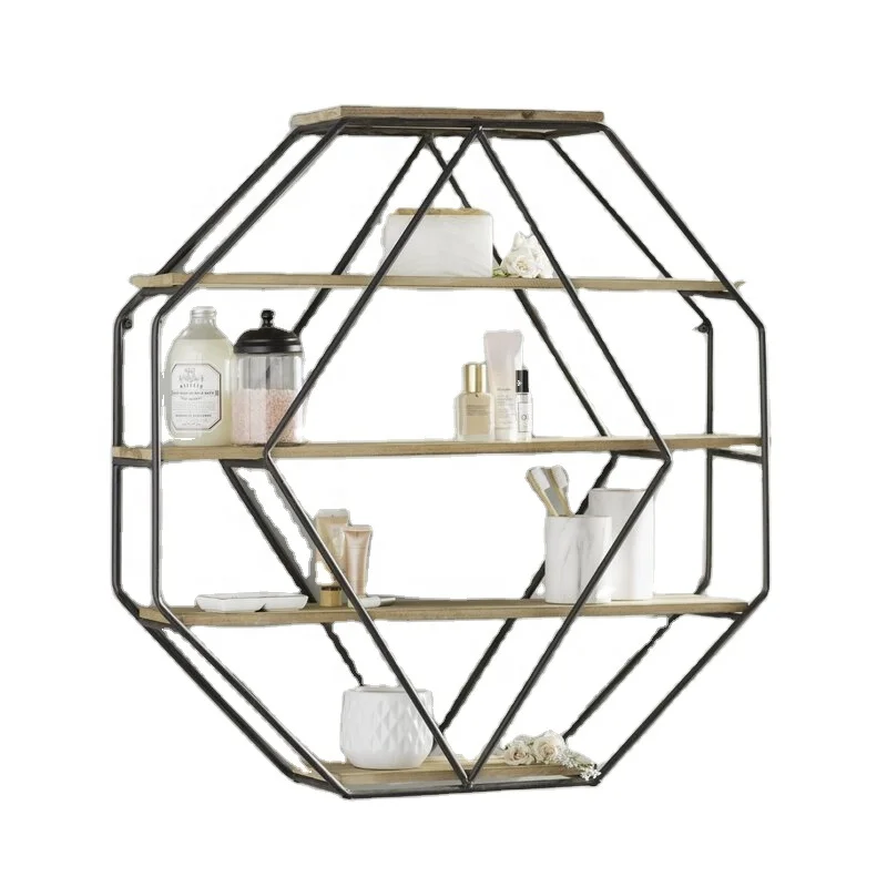 
 Лидер продаж на Amazon, заводской поставщик, шестигранная сплошная сосновая деревянная плавающая настенная полка для гостиной  