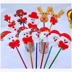 Christmas Gifts Pen Cartoon Snowman Ball Pen Santa Fluffy Pom Pom Ball Pen