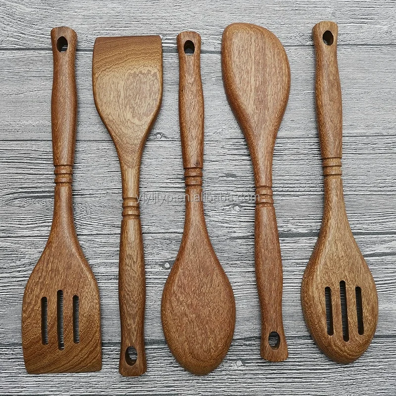 Natural Kitchen Utensil Set Wood Spatula Spoon Nonstick Spoons Cooking 5-Piece Wooden Utensils For Home