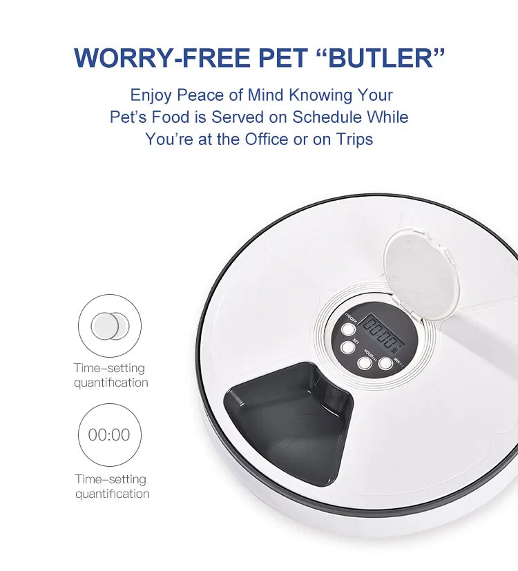 6 Meal Automatic Pet Feeder Food Dispenser with Digital Timer and Music Broadcast for Cats