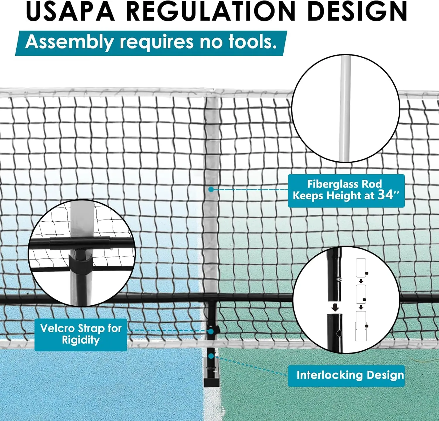 Wellshow Pickleball Nets Portable with Court Marking Kit 22 FT USAPA Regulation Size for Pickleball Game Outdoor