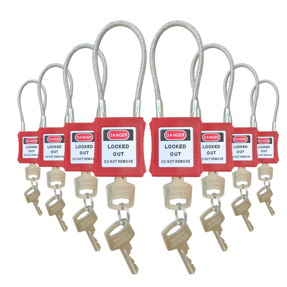 Compact Steel Cable Padlock Lockout Tagout ABS Keyed Different