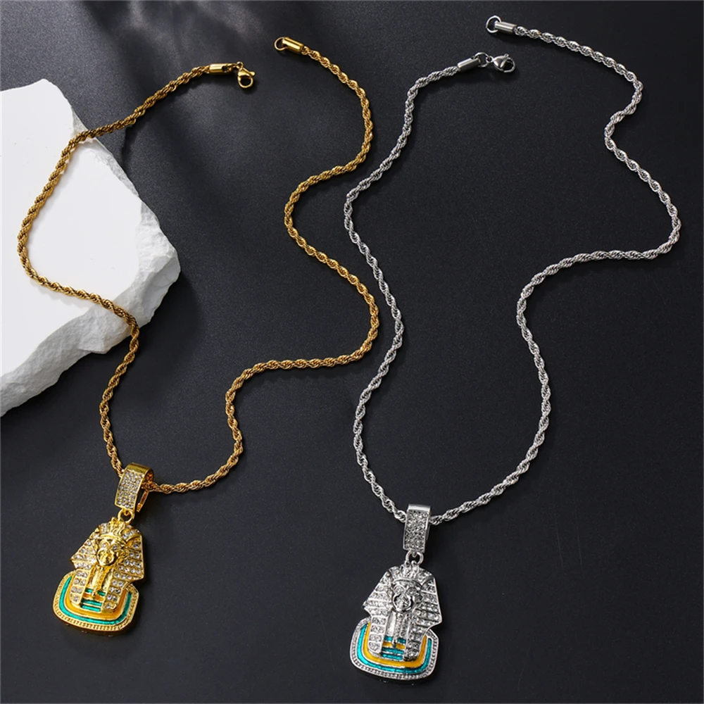 New product launched 18k gold High quality custom retro hip-hop ancient Egyptian pharaoh king pendant necklace for daily wearing