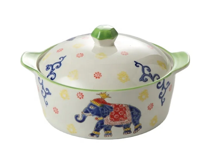 
2021 new handpainted Non Stick Ceramic Soup Pot with Handle & lid oven safe Pots For Cooking 