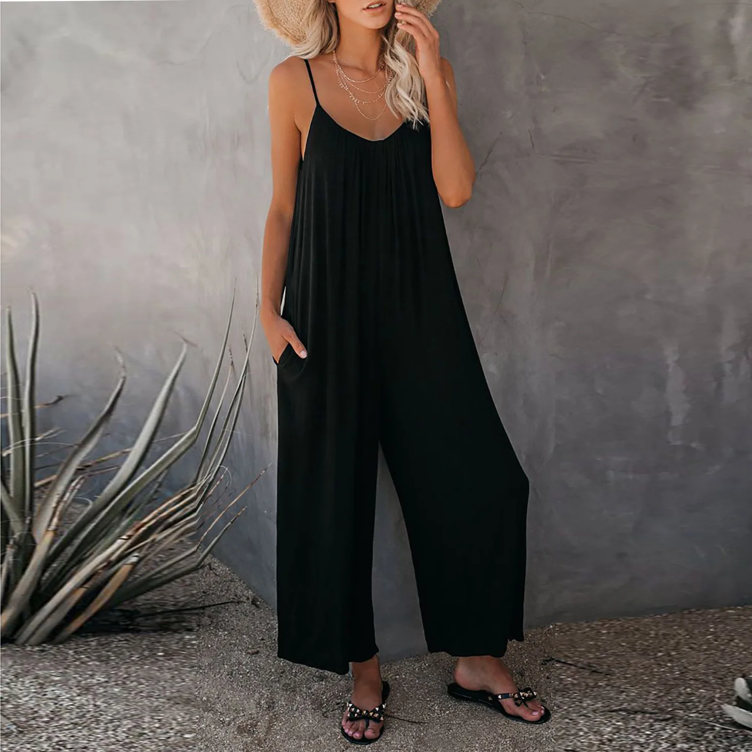 Custom Logo Ribbed Summer Loose Loose Sleeveless Print Lady Sexy Women Romper Jumpsuit