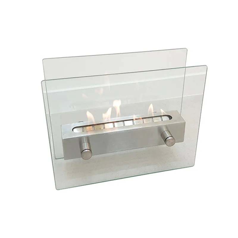 Portable glass rectangular fireplace atmosphere desktop ornaments alcohol desktop metal small stove