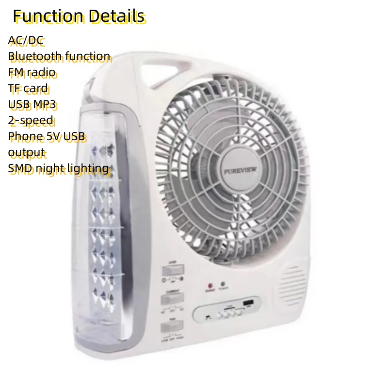8 Inches Solar Table Fan with Solar Panel Bluetooh Speaker FM Radio USB Port for Home Desk Bedroom Outdoor Office