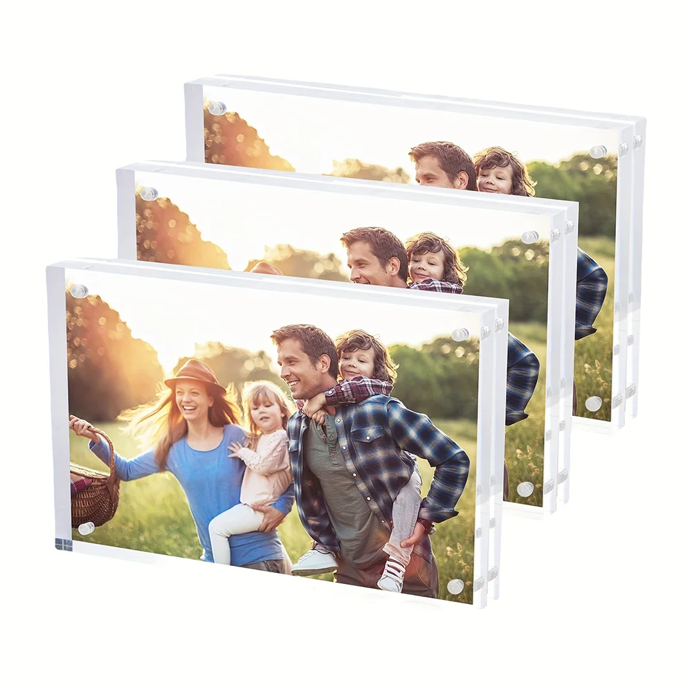 Freestanding Acrylic Photo Frame Double Sided Custom Thickness Size Clear Acrylic Magnetic Picture Frame for Wedding Decoration
