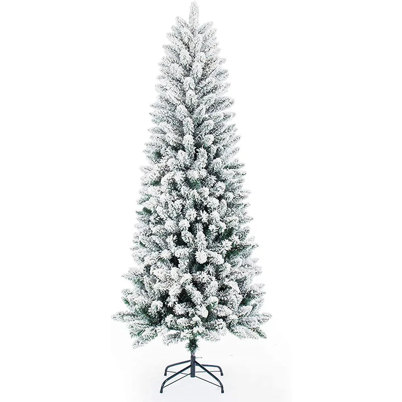 7ft Classic Pencil Tree Christmas Decoration 210 cm Flocked Artificial Christmas Tree With Snow