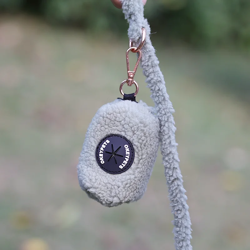 Okeypets Custom Logo Lamb dog poop bag holder Eco Friendly Wholesale Sherpa Fleece Pet Waste Poop Bag Dispenser For Roll Bag