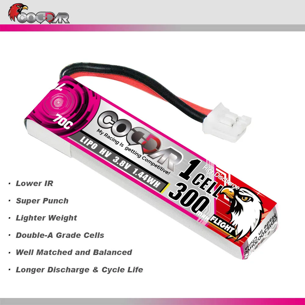 CODDAR LiPo Battery 1S 300MAH 3.8V 70C PH2.0 With Cabled FPV Drone High Voltage HV LiHV Lithium Polymer