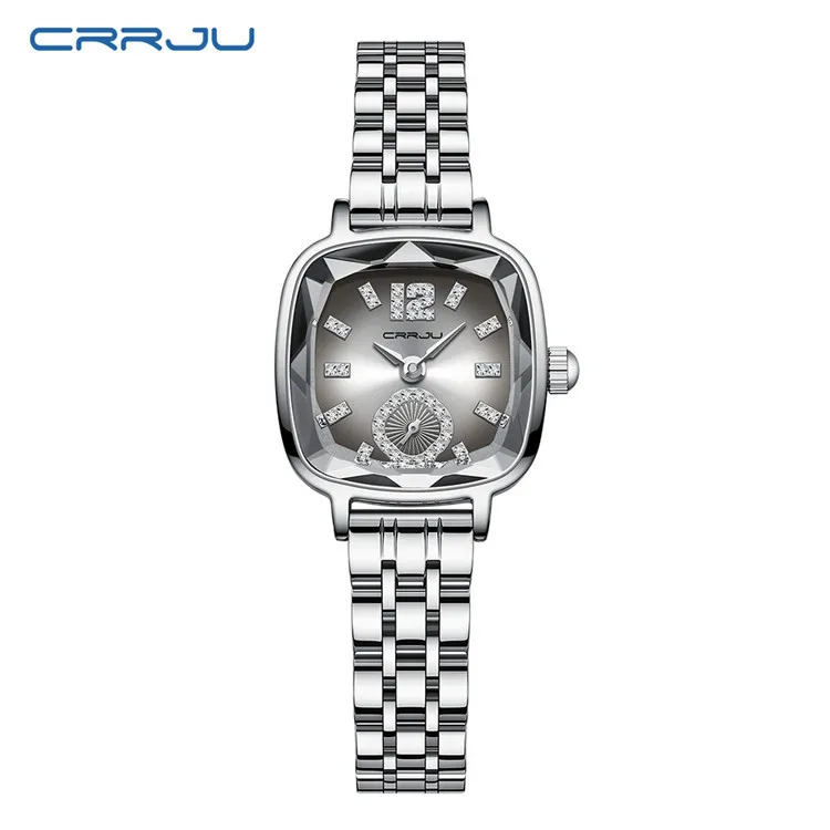 CRRJU wholesale square disc with diamond embedded steel strip for simplicity women quartz watch elegant trend