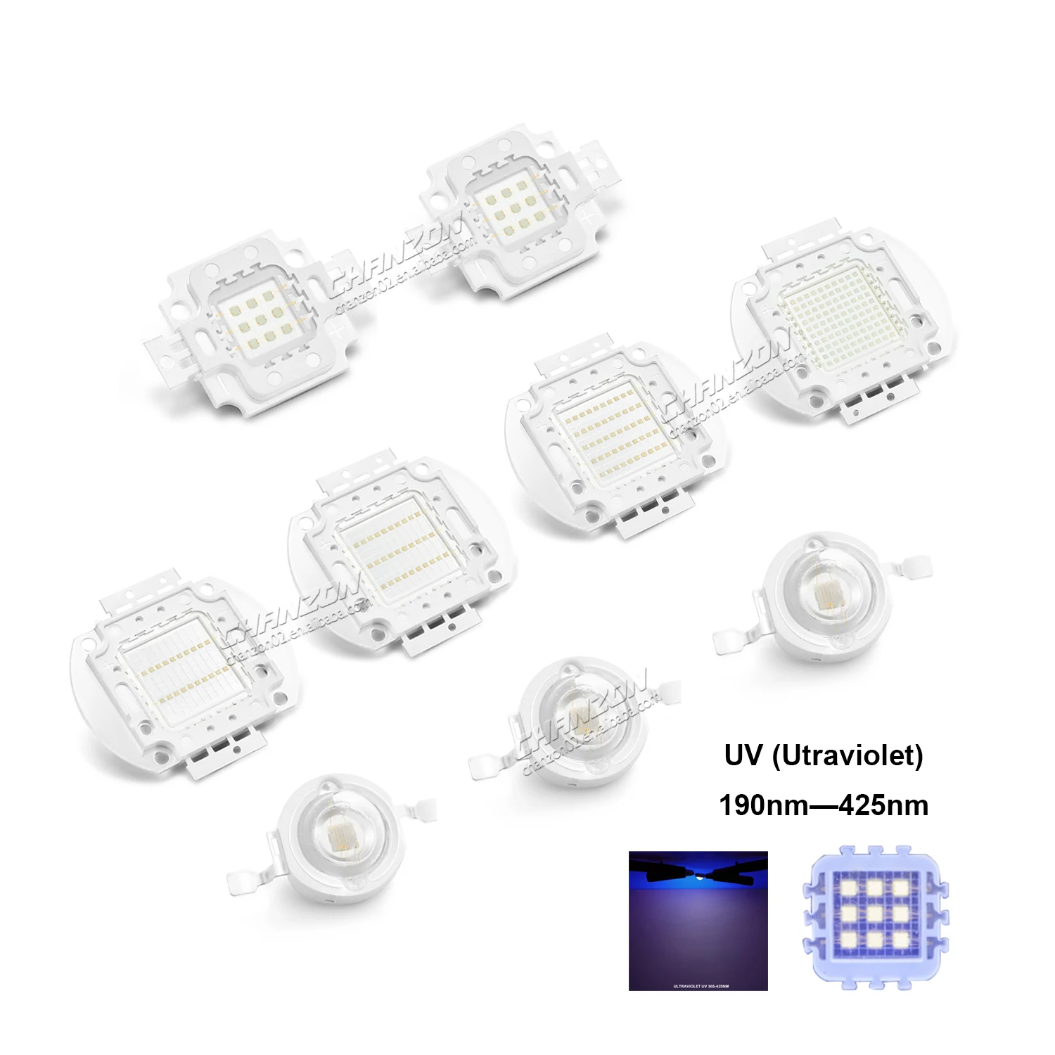 High Power UV LED Chip 10W 20W 30W 50W 100W UltraViolet 200-425nm 365nm 370nm 380nm 385nm 390nm 395nm 400nm 405nm 410nm 425nm