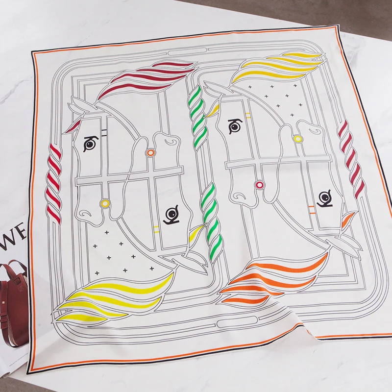 100% Twill Silk Scarfs European and American Double Side Horse Printed Square Stylish Silk Scarves For Women