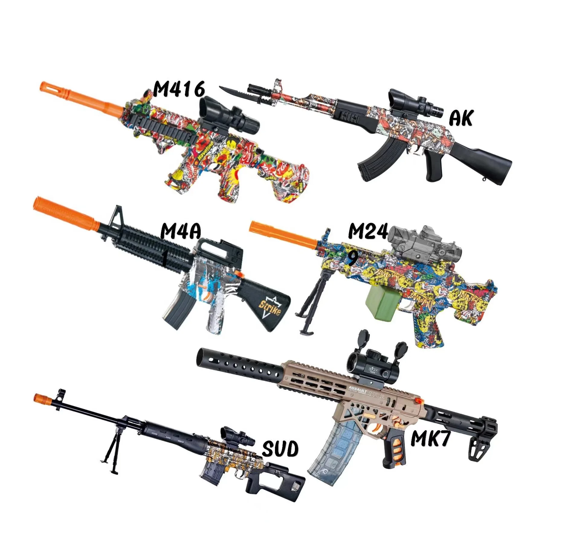 2024 Hot Arma De Gel Arma De Bolinha De Gel Gun M416 P90 AUG MP5K VECTOR AKM47 Automatic Orbeez Gun Toy for Adult
