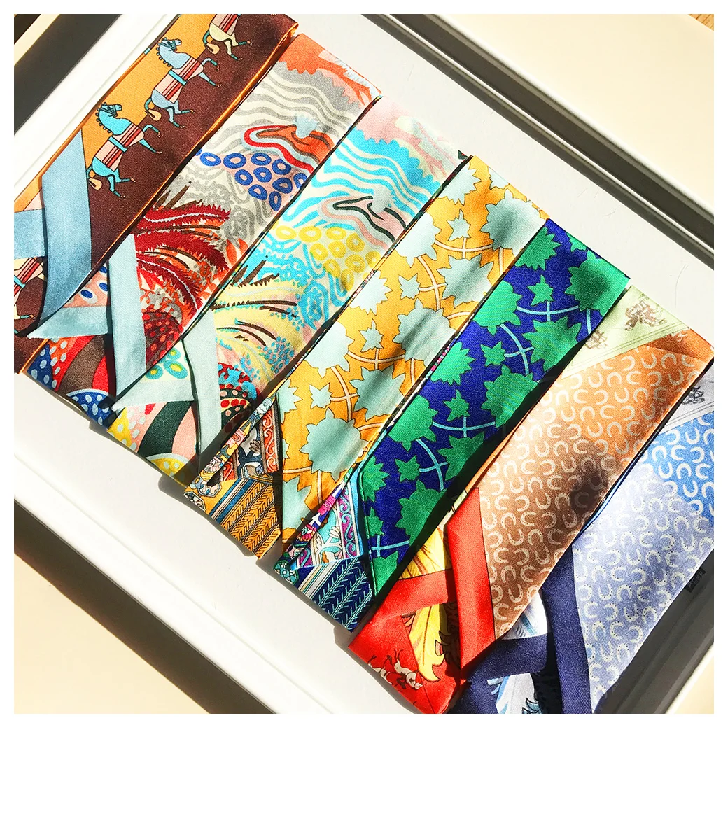 Silk Painted Double-layer Double-sided Twill Silk Long Scarves Hair Band Arm Bag Handle Ribbon Ribbon Collection Variety