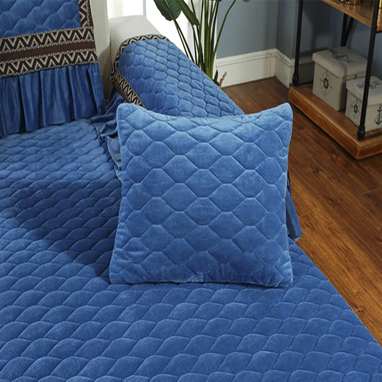 Hot Selling Luxury Good Price Geometric Polyester Sofa Cover Design L Shaped Chenille Blue Sectional Sofa Cover