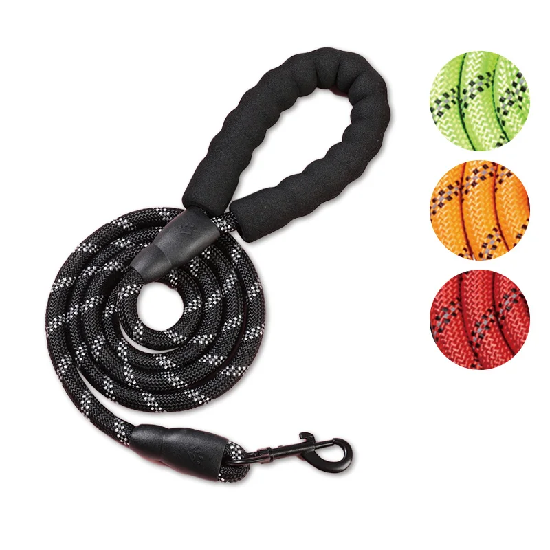 MayPaw Heavy Duty Rope Dog Leash, Nylon Pet Leash, Soft Padded Handle Thick Lead Leash for Large Medium Dogs Small Puppy Black