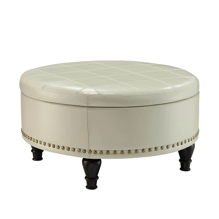 High quality cheap round table white air leather bench low ottoman stool
