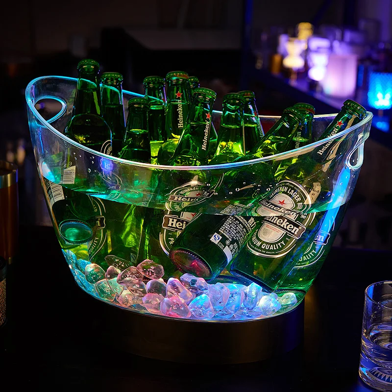 Luminous Colorful Led Chargable Acrylic Plastic Champagne Beer Ice Bucket for Party Bar Night Club