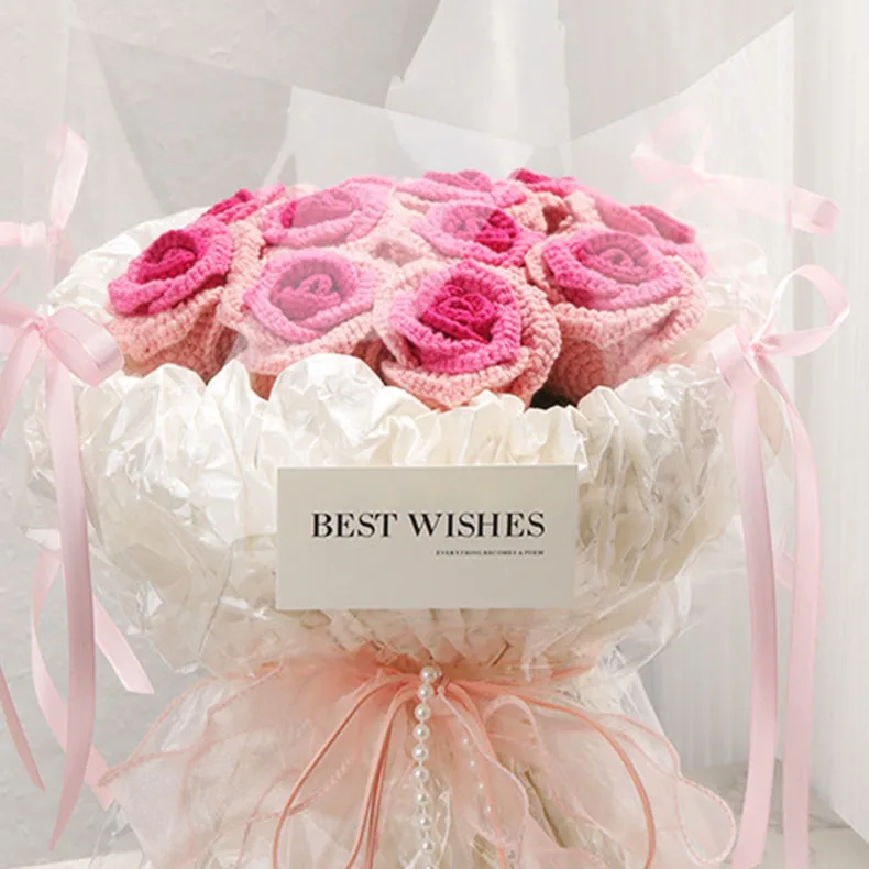 Rose bouquet crochet material package  handmade diy Unfinished products bouquet crochet kit