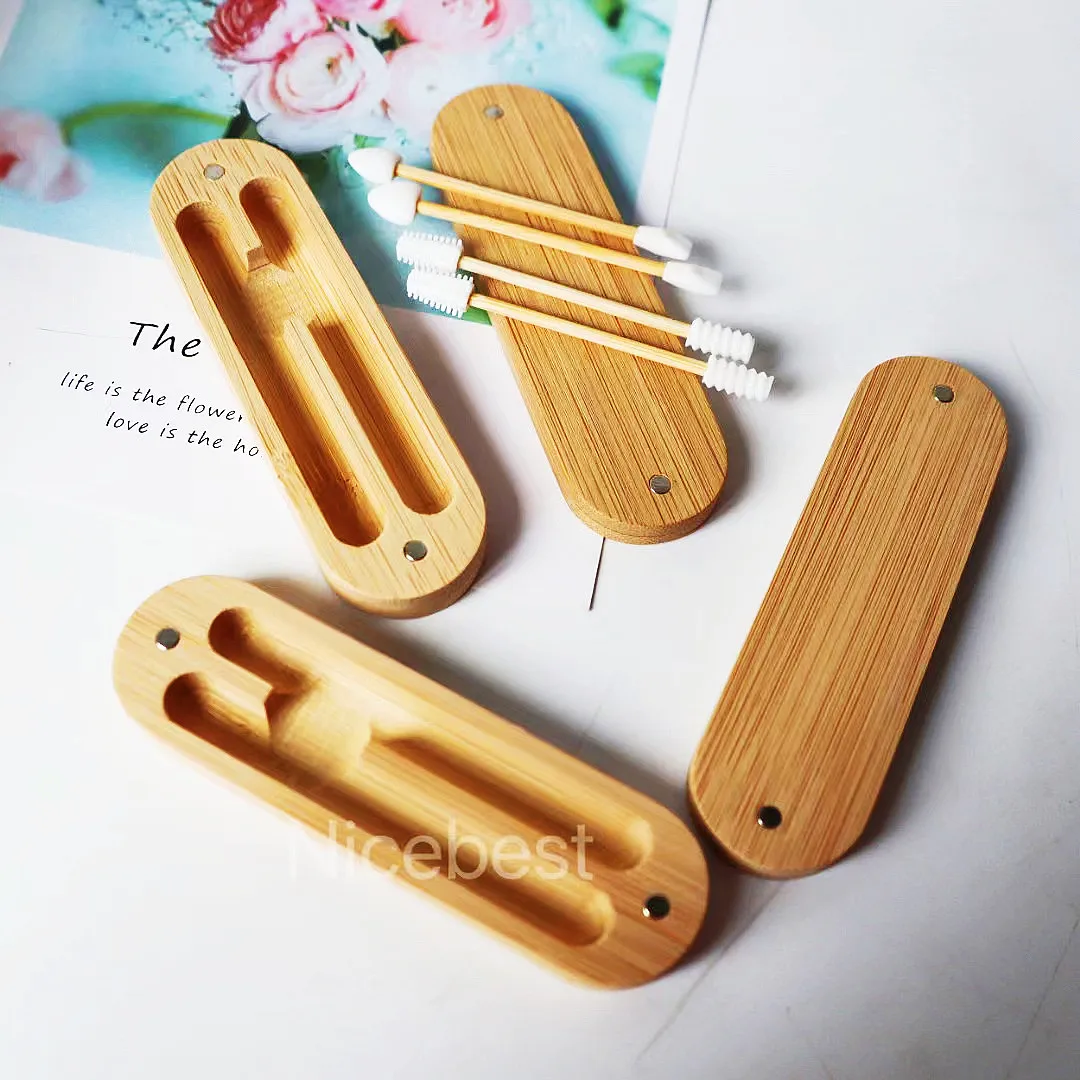 Custom logo eco friendly zero waste reusable bamboo box silicone ear bud swab