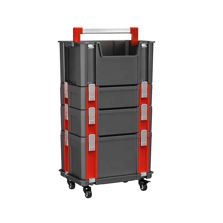 VERTAK Portable Mechanic Interlocking Trolley Mobile Plastic Tool Storage Box