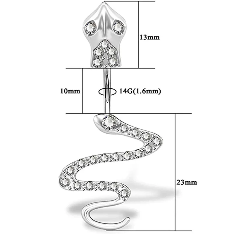 Wholesale 14g Surgical Steel Bar Snake Belly Button Ring Zircon Lady Navel Body Piercing