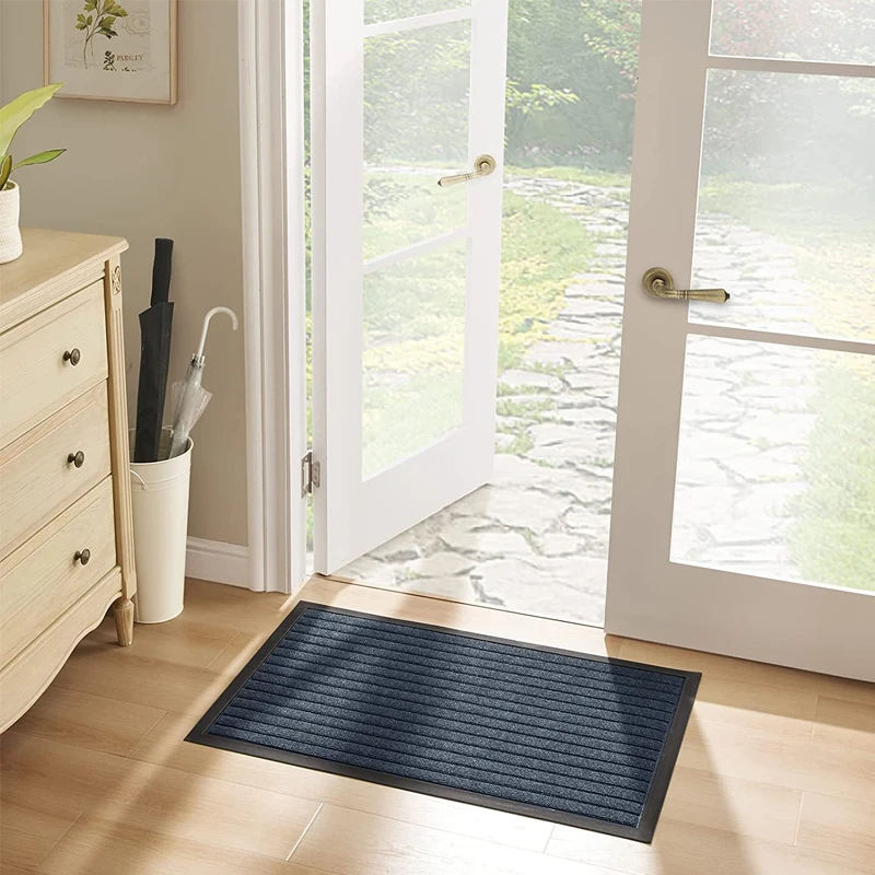 Hot selling polyester fiber floor door mat water absorbent floor double ribbed door mat rugs with non slip rubber backing